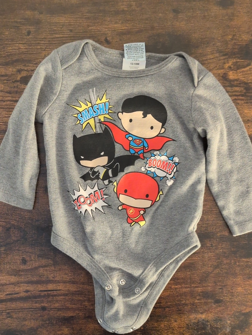 5/$25  Justice League Gray Onesie superheroes 12-18M